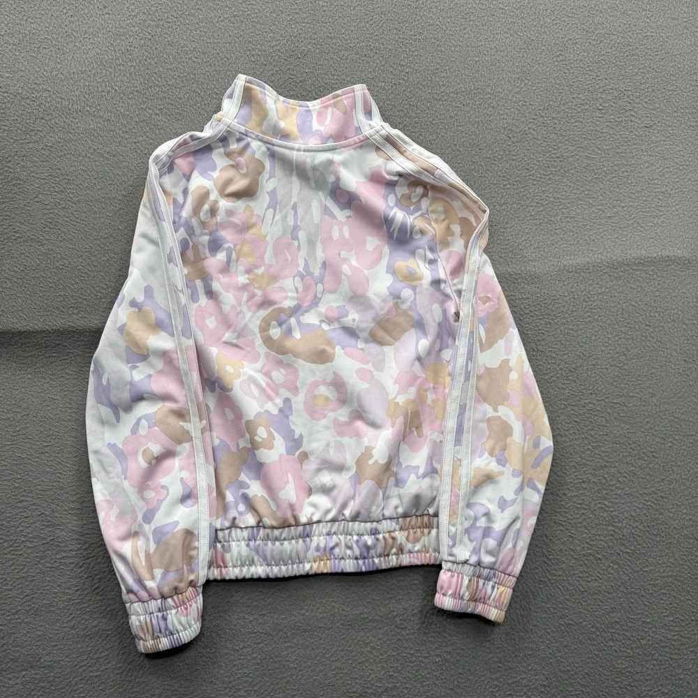 Adidas Track Jacket Girls 7/8 Multicolor Pastel Camo Full Zip 3 Stripe Athletic